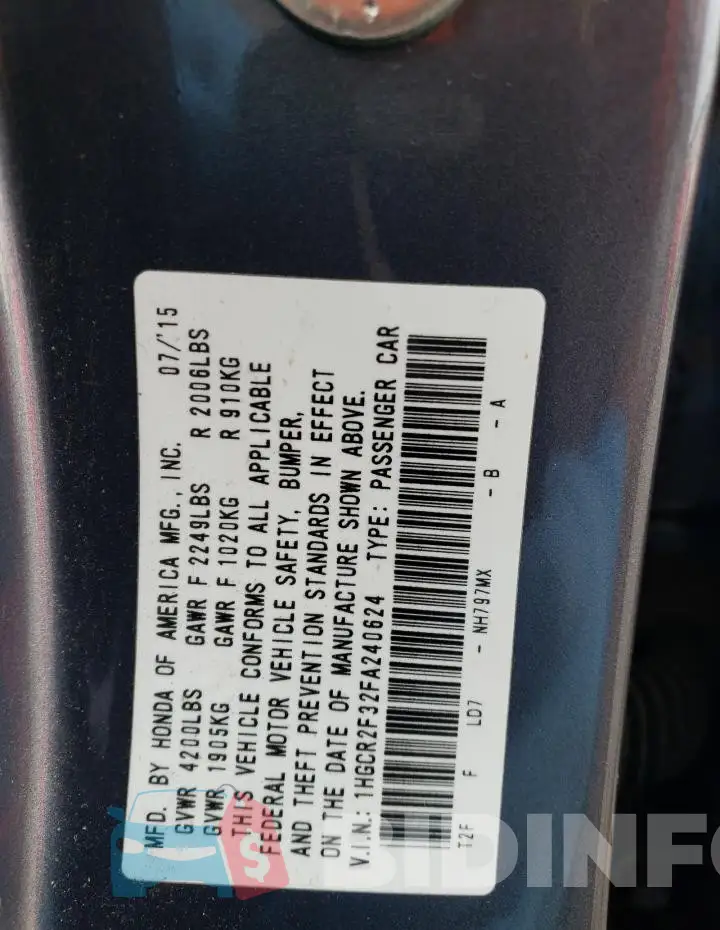 1HGCR2F32FA240624 Photo# 12