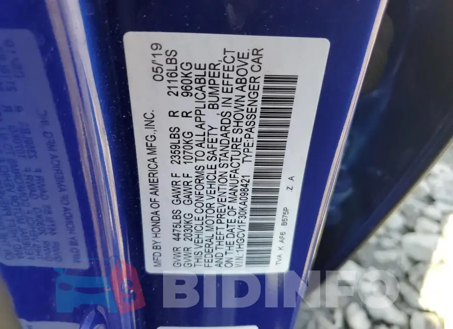 1HGCV1F30KA098421 Photo# 12