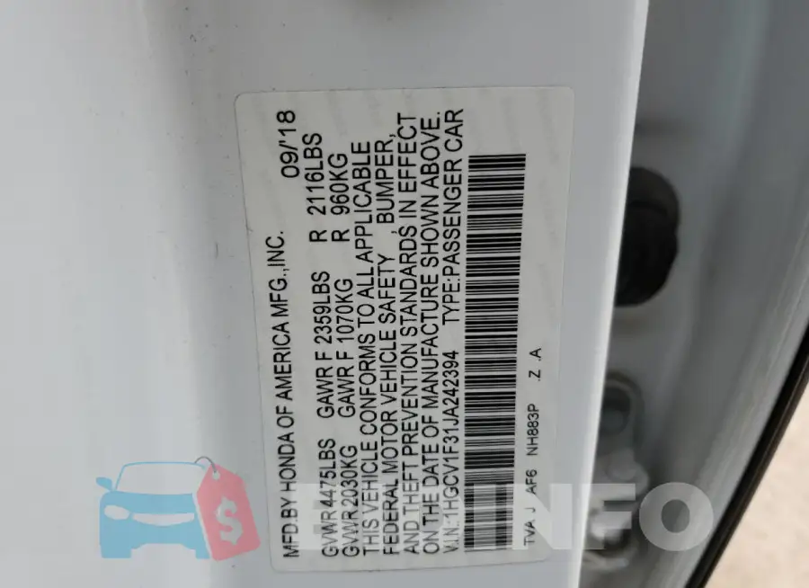 1HGCV1F31JA242394 Photo# 12