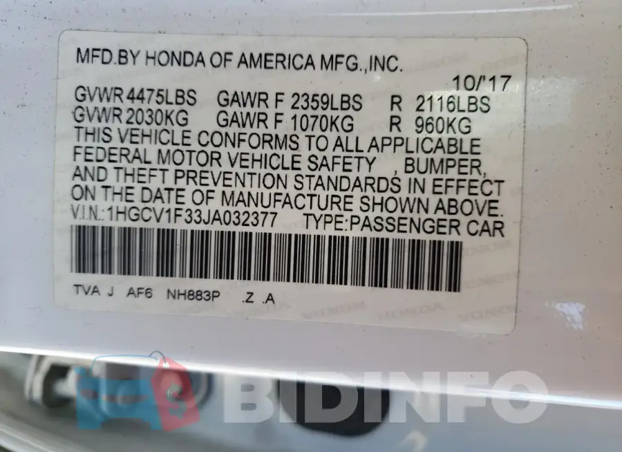 1HGCV1F33JA032377 Photo# 12