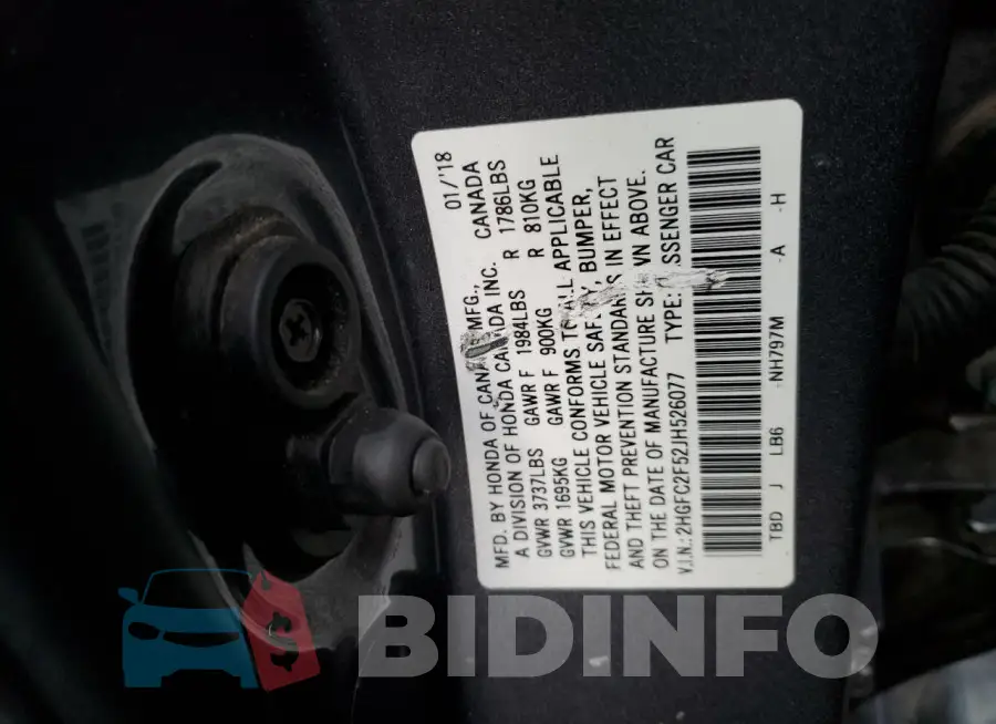 2HGFC2F52JH526077 Photo# 12
