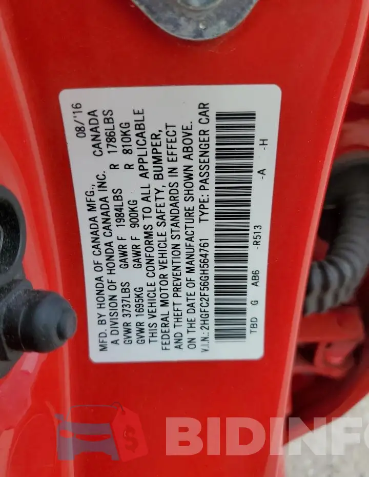 2HGFC2F56GH564761 Photo# 13