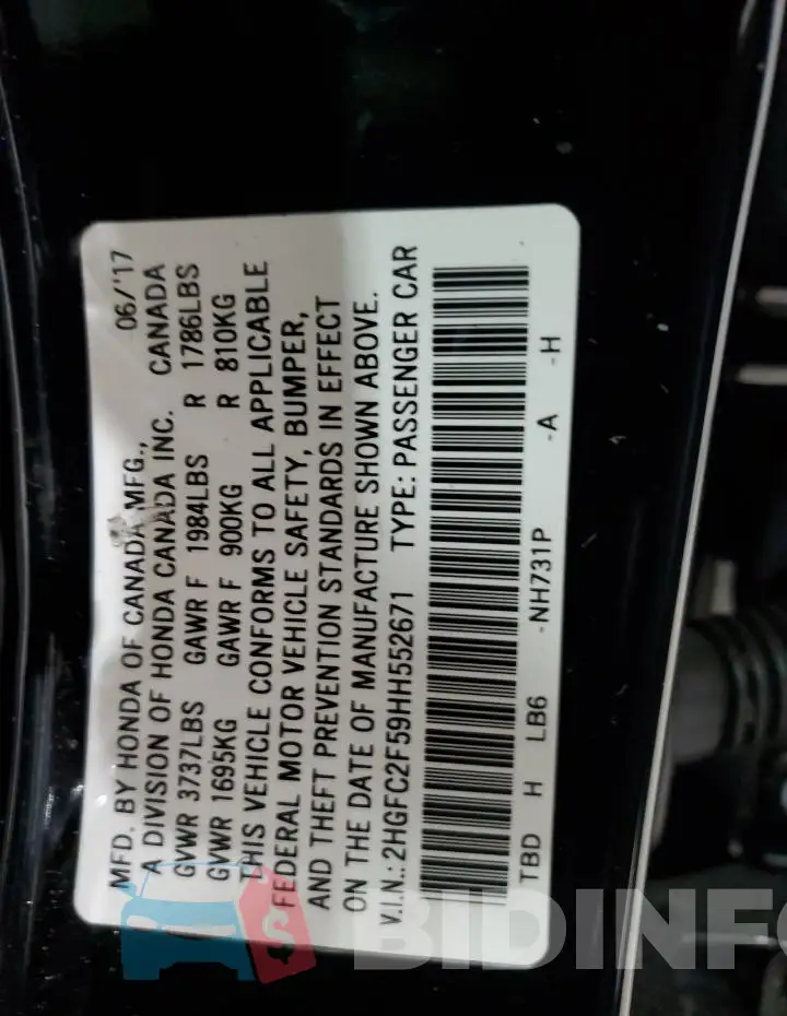 2HGFC2F59HH552671 Photo# 12