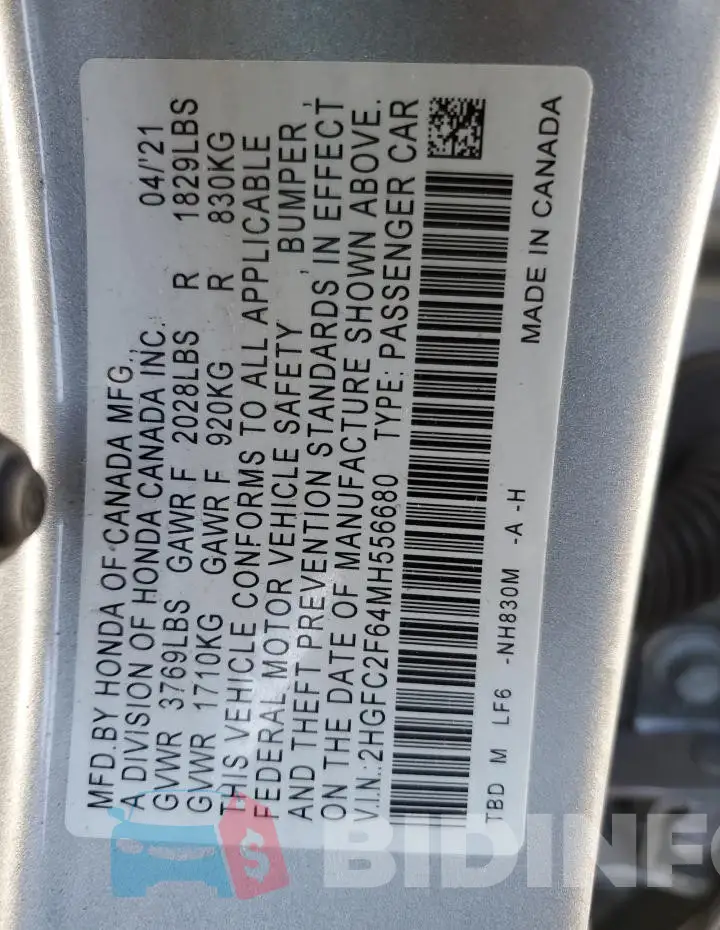 2HGFC2F64MH556680 Photo# 12