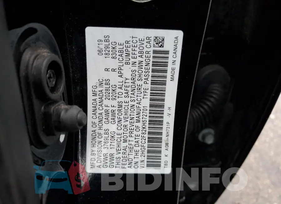 2HGFC2F82KH572701 Photo# 12