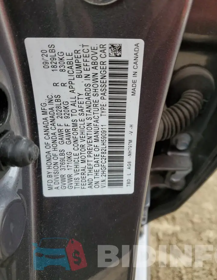 2HGFC2F82LH590911 Photo# 12