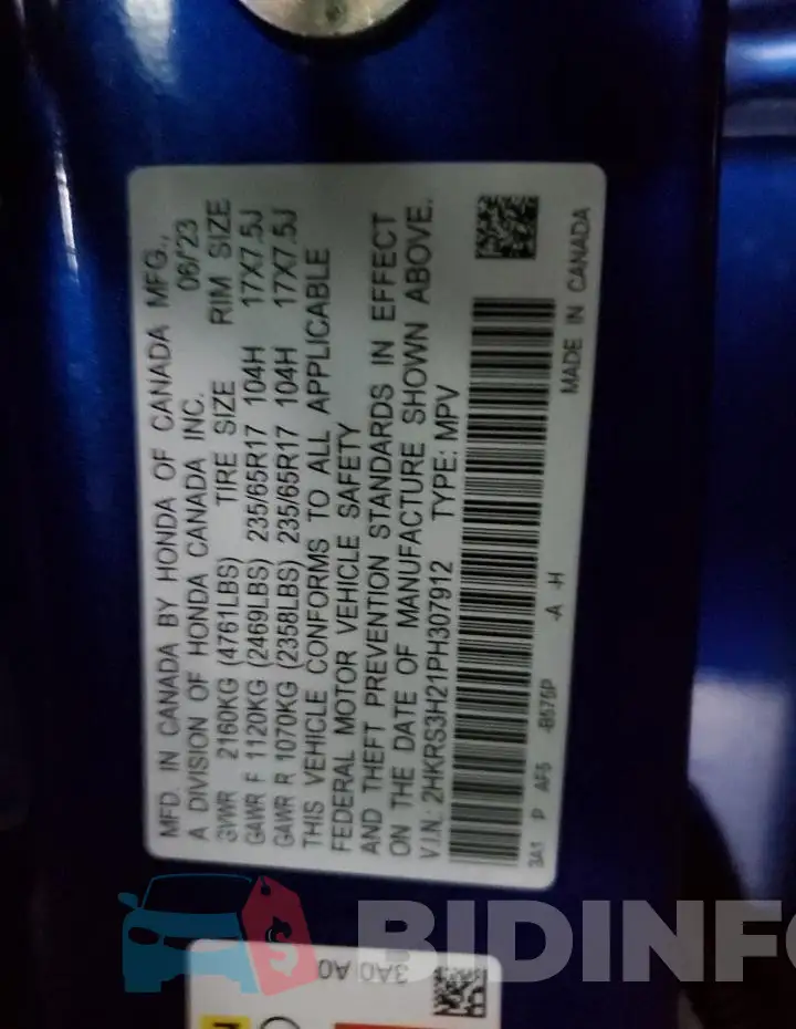 2HKRS3H21PH307912 Photo# 12