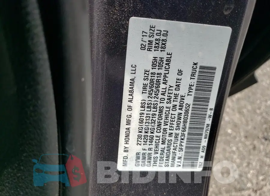 5FPYK3F66HB030652 Photo# 12