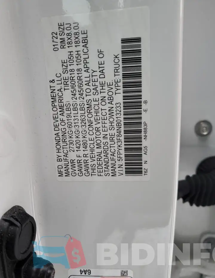 5FPYK3F84NB013233 Photo# 12