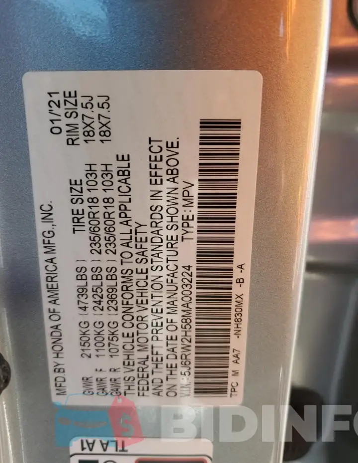 5J6RW2H58MA003224 Photo# 12