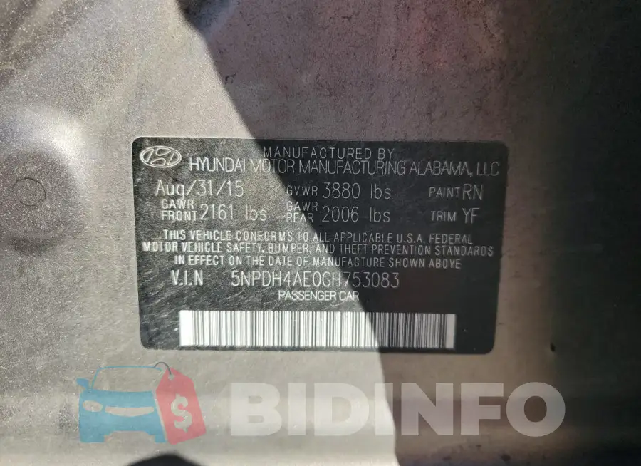 5NPDH4AE0GH753083 Photo# 12