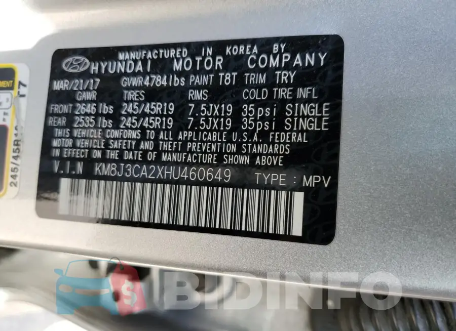 KM8J3CA2XHU460649 Photo# 10