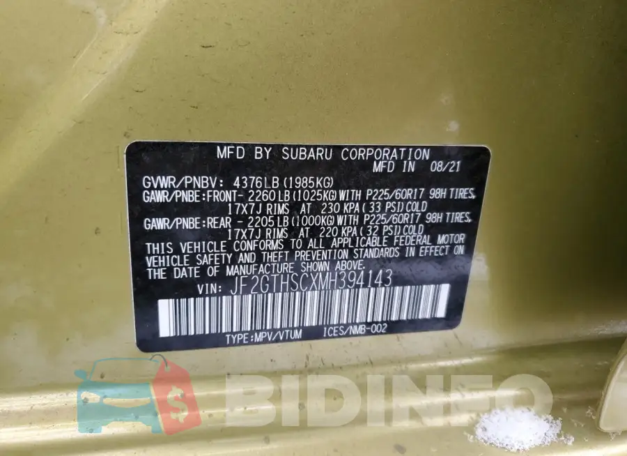 JF2GTHSCXMH394143 Photo# 12