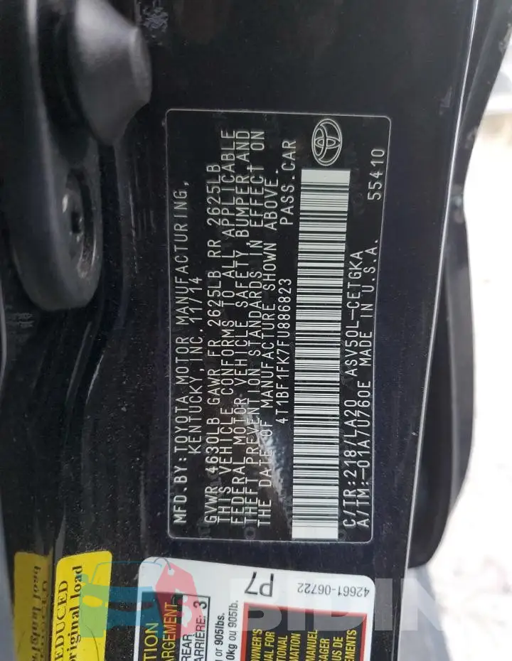 4T1BF1FK7FU886823 Photo# 12