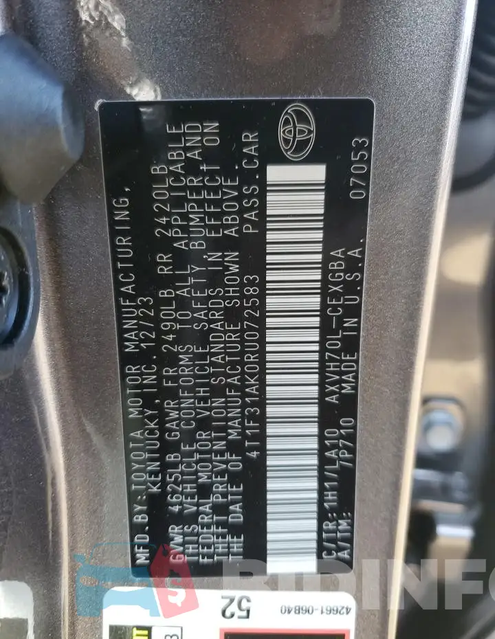 4T1F31AK0RU072583 Photo# 13