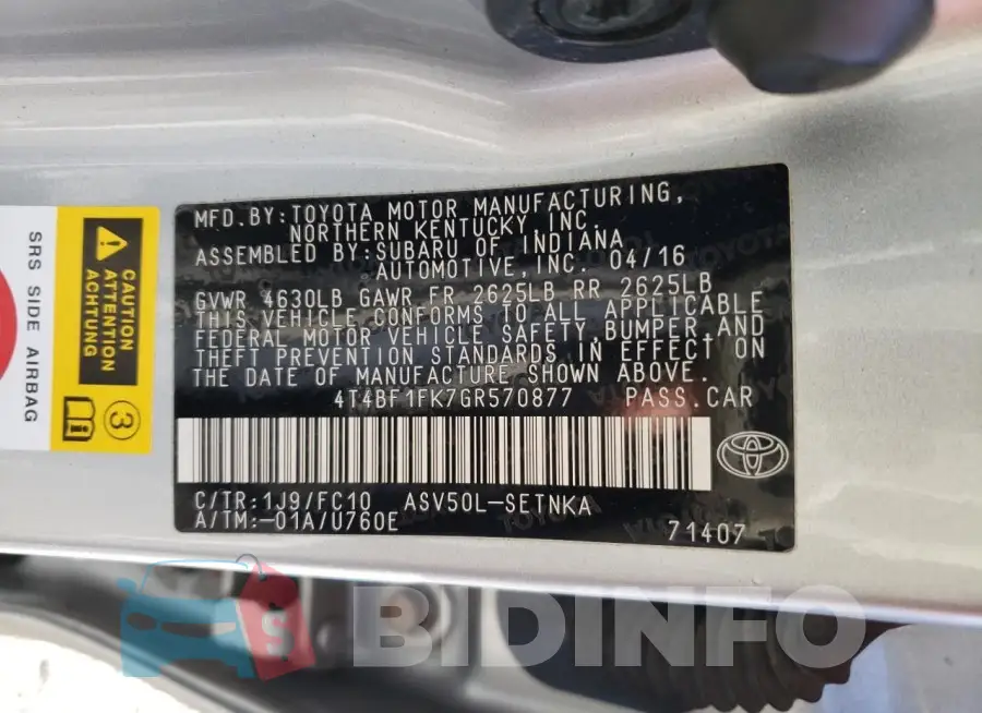 4T4BF1FK7GR570877 Photo# 13