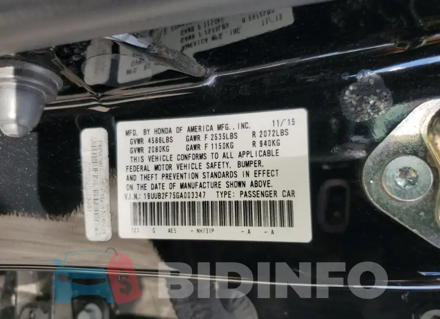 19UUB2F75GA003347 Photo# 12