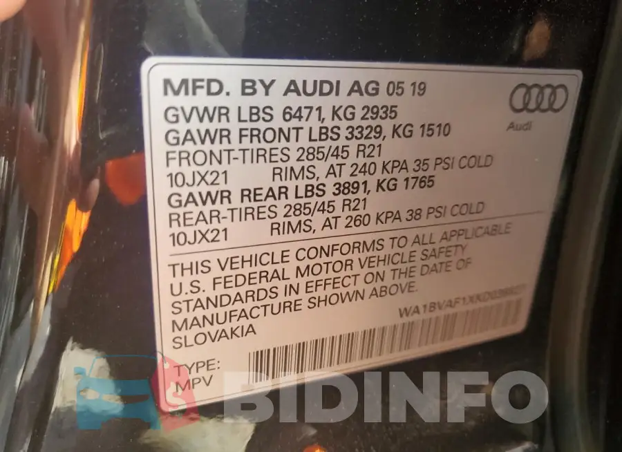 WA1BVAF1XKD039927 Photo# 12