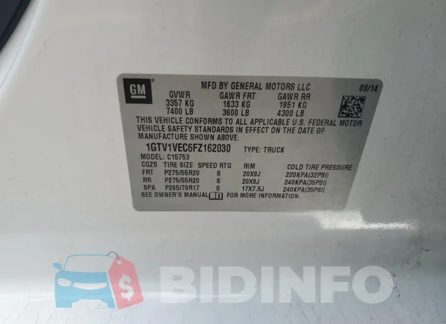 1GTV1VEC6FZ162030 Photo# 13
