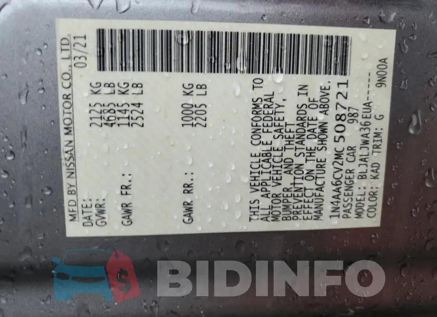 1N4AA6CV2MC508721 Photo# 13