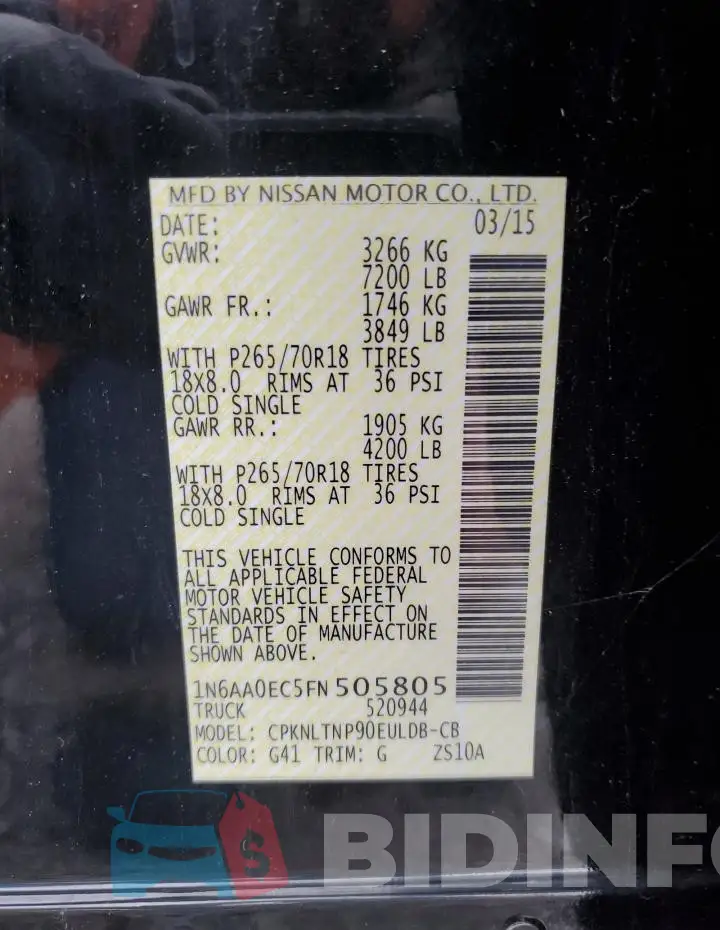 1N6AA0EC5FN505805 Photo# 12