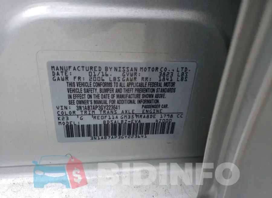 3N1AB7AP3GY223641 Photo# 12