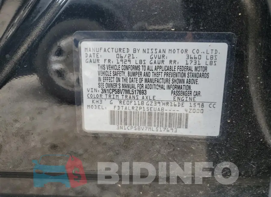 3N1CP5BV7ML517693 Photo# 13