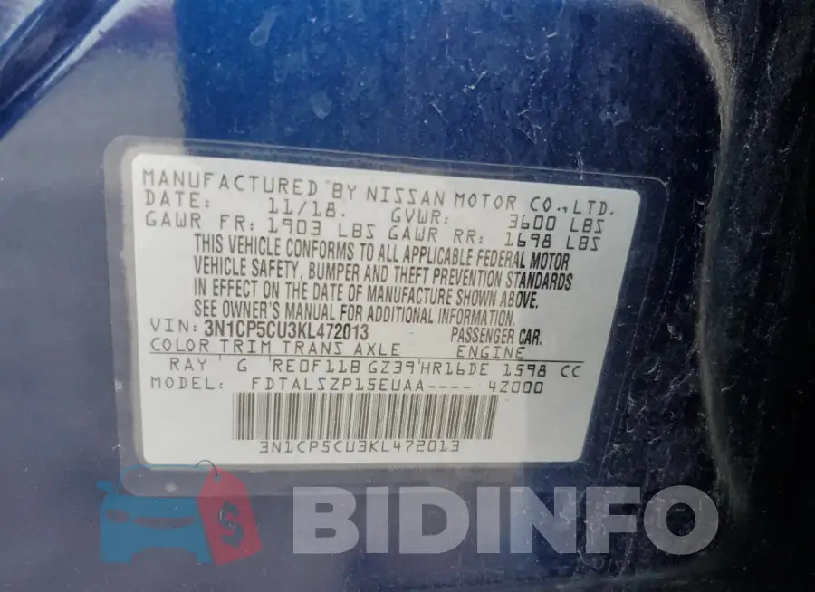3N1CP5CU3KL472013 Photo# 12