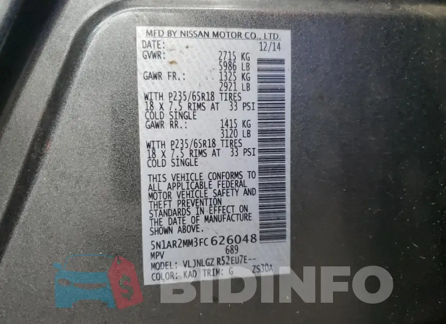 5N1AR2MM3FC626048 Photo# 12