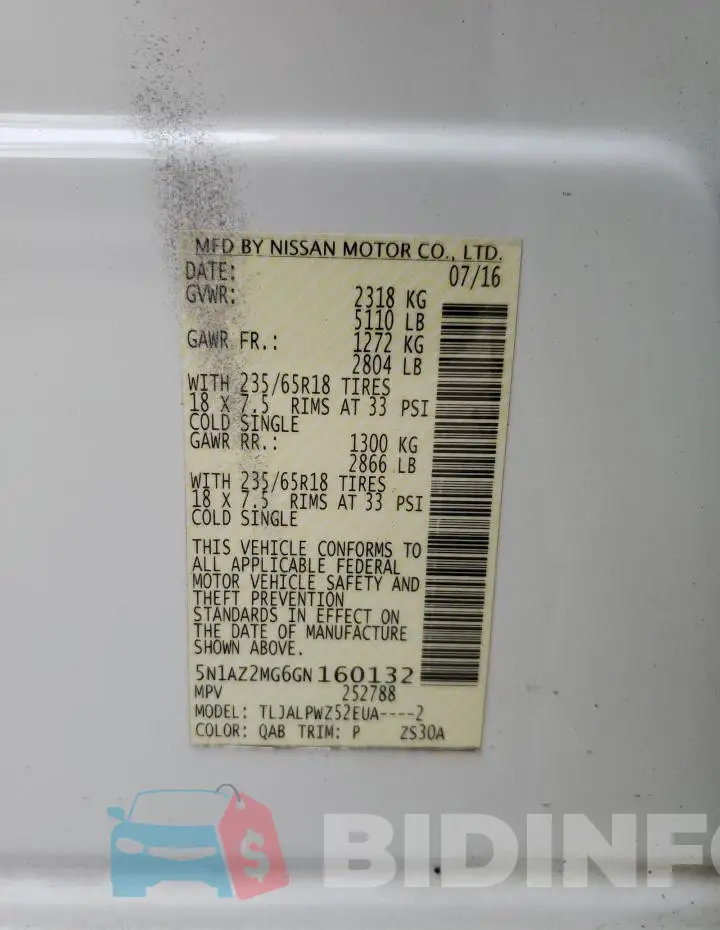 5N1AZ2MG6GN160132 Photo# 13