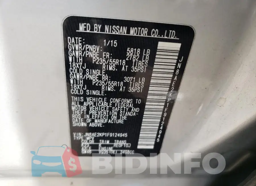 JN8AE2KP1F9124945 Photo# 14