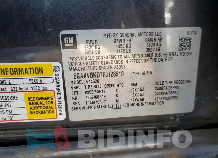 5GAKVBKD7FJ128519 Photo# 13