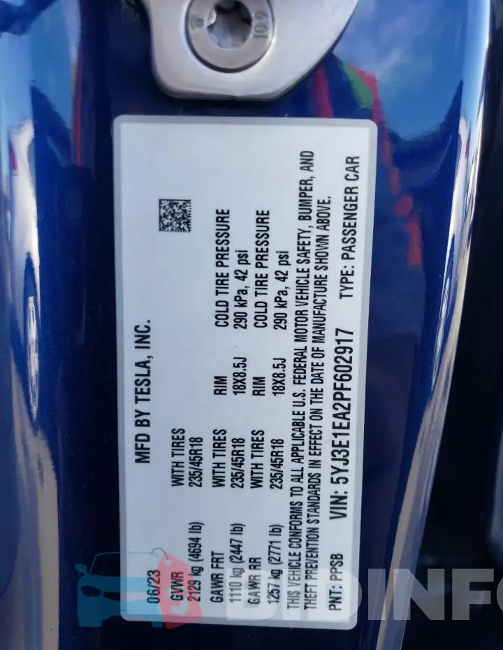 5YJ3E1EA2PF602917 Photo# 12