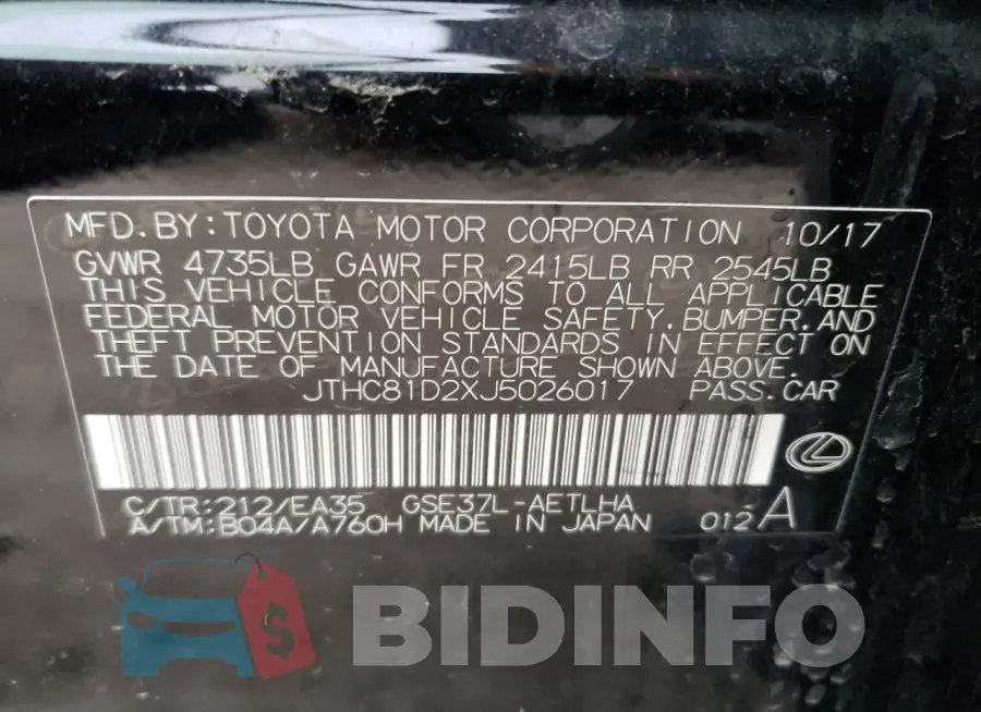 JTHC81D2XJ5026017 Photo# 12