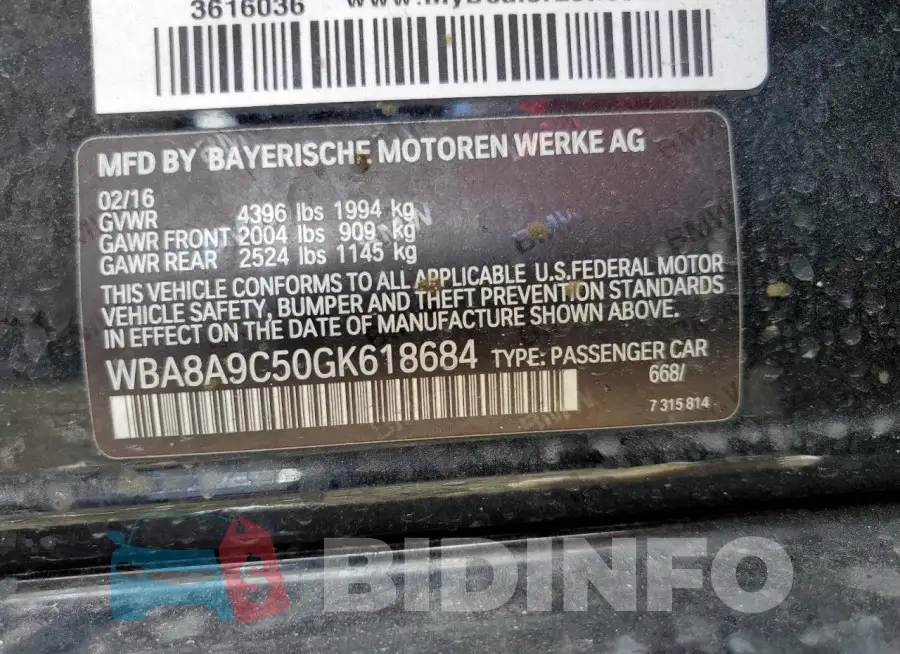 WBA8A9C50GK618684 Photo# 12