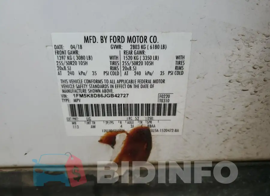 1FM5K8D86JGB42727 Photo# 13
