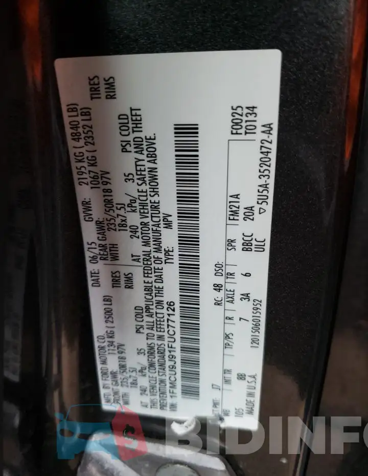1FMCU9J91FUC77126 Photo# 13