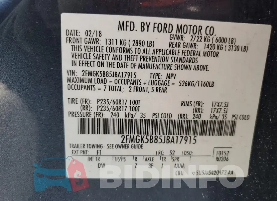2FMGK5B85JBA17915 Photo# 13