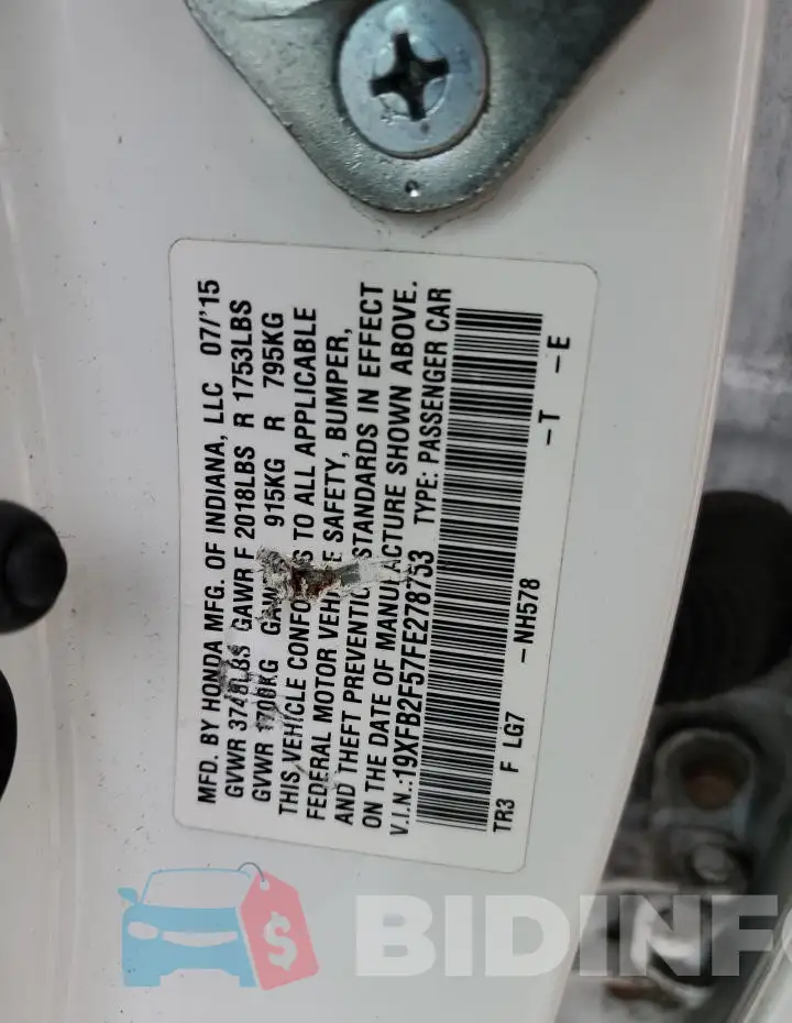 19XFB2F57FE278753 Photo# 12