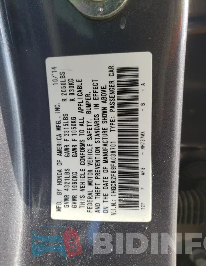 1HGCR2F89FA038701 Photo# 12