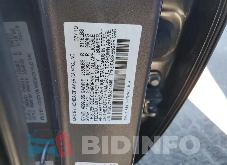 1HGCV1F18KA143846 Photo# 13