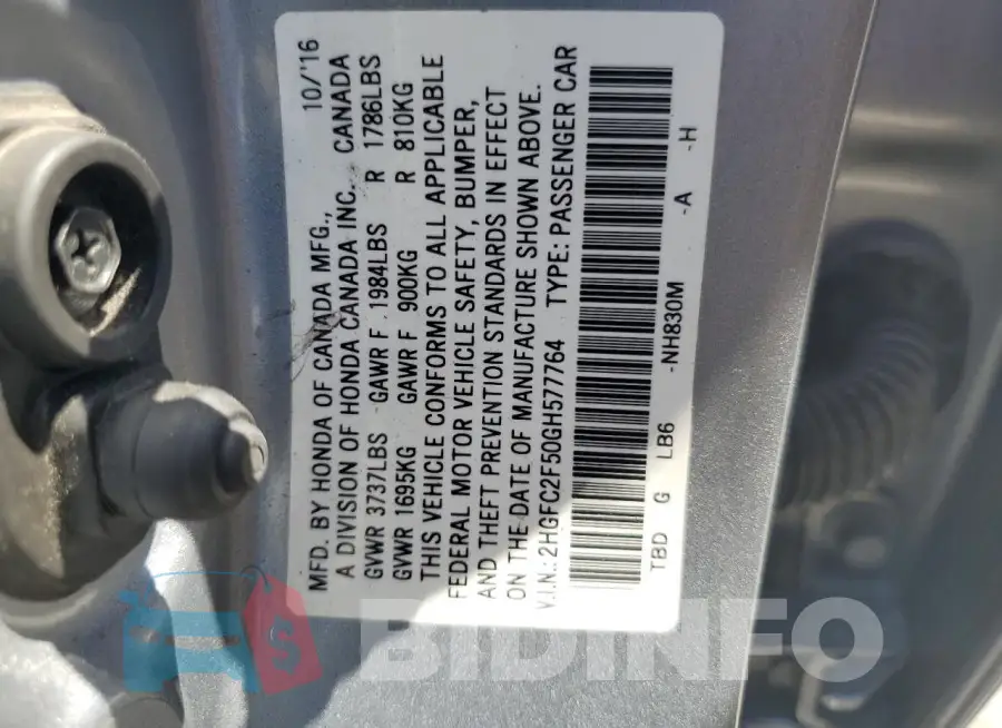 2HGFC2F50GH577764 Photo# 12