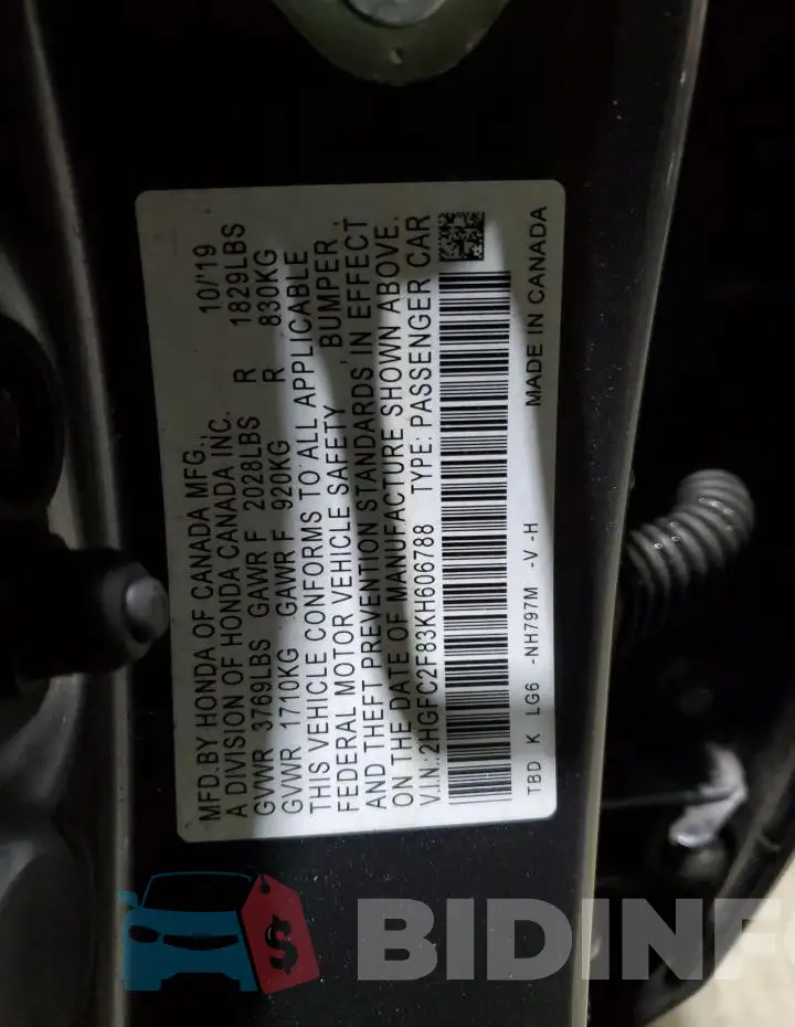 2HGFC2F83KH606788 Photo# 13