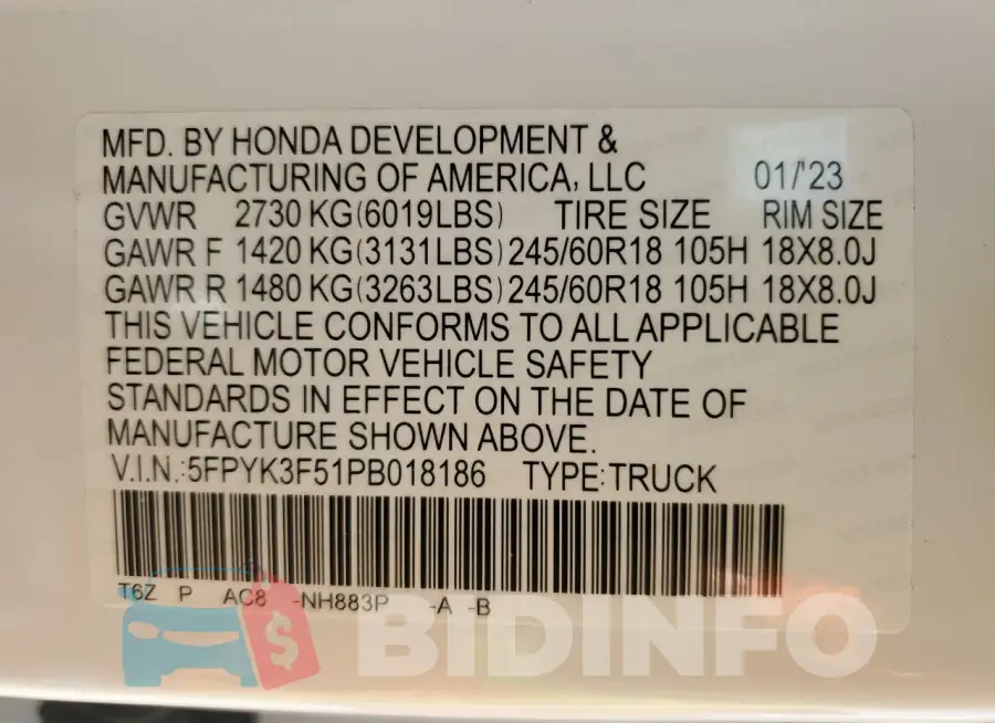 5FPYK3F51PB018186 Photo# 12