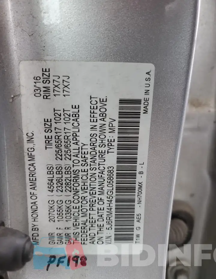 5J6RM4H45GL058683 Photo# 13
