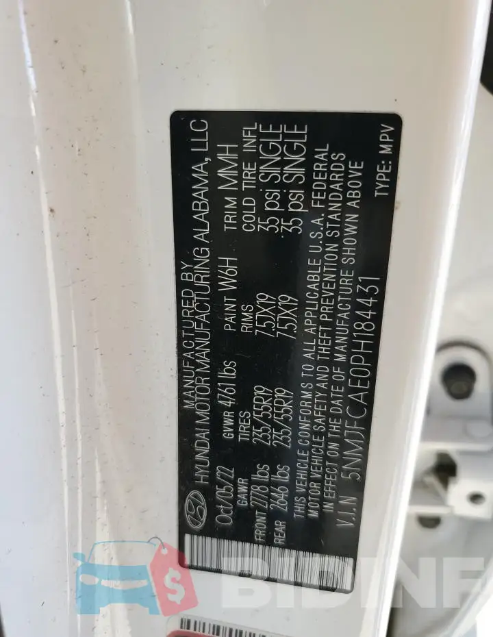 5NMJFCAE0PH184431 Photo# 12