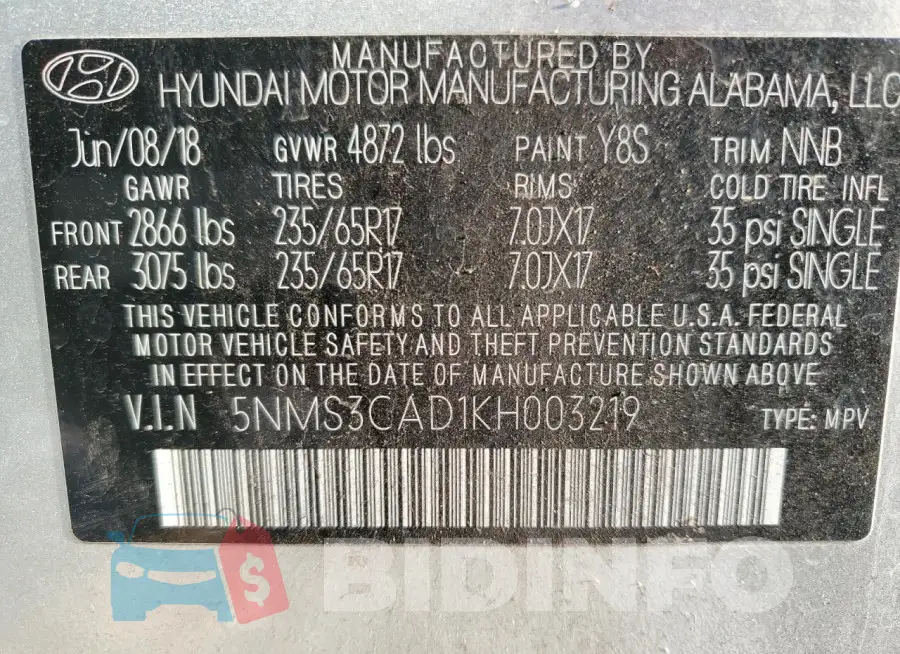 5NMS3CAD1KH003219 Photo# 13