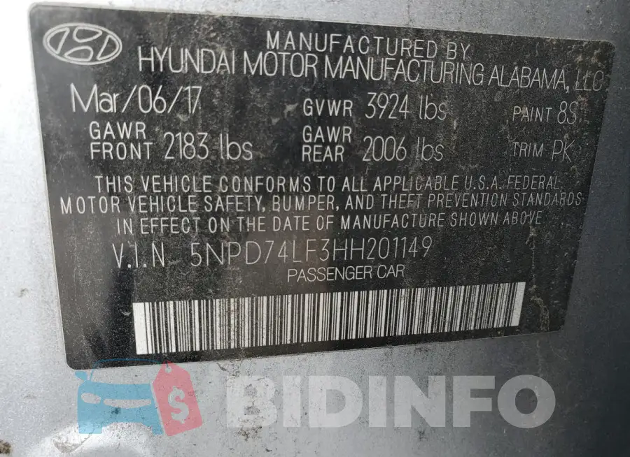 5NPD74LF3HH201149 Photo# 12