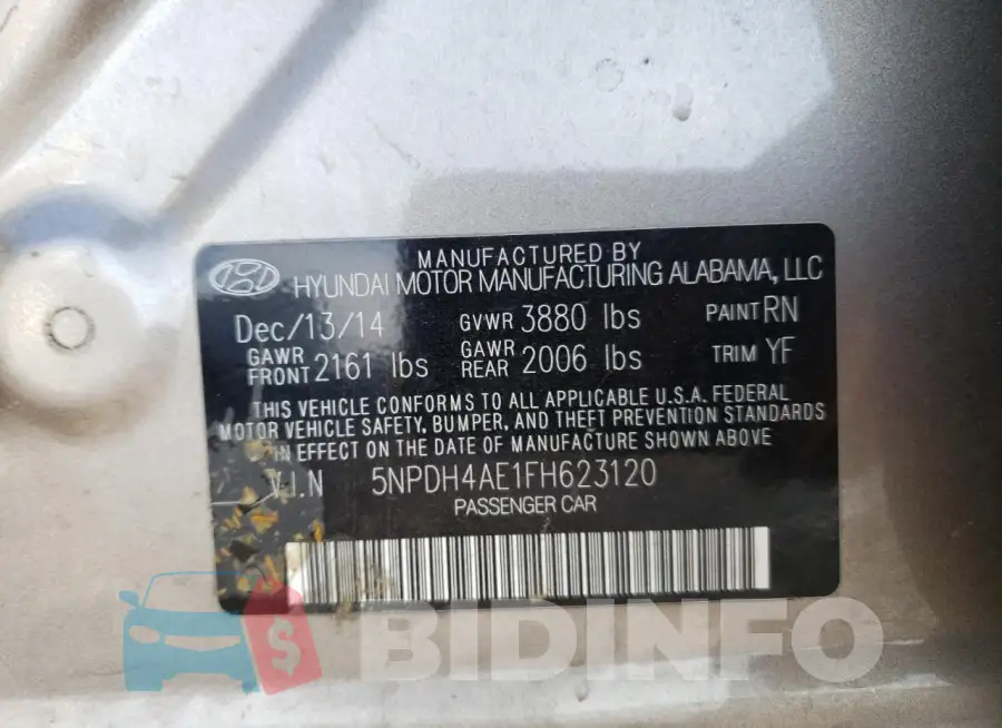 5NPDH4AE1FH623120 Photo# 12