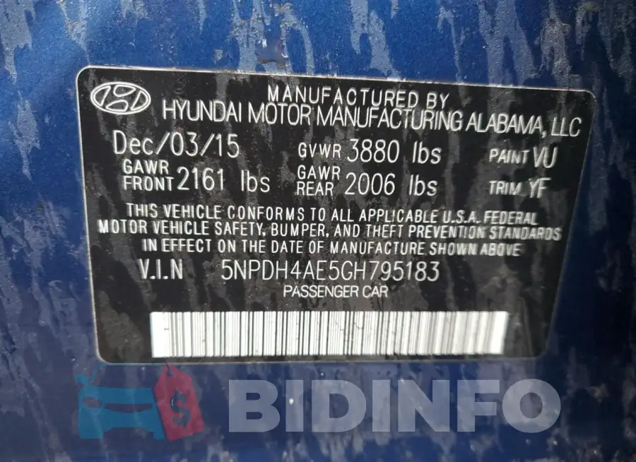 5NPDH4AE5GH795183 Photo# 12